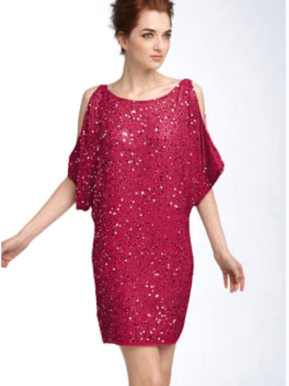 Aidan Mattox Coral Sequin Embellished Dress size 6 Butterfly Sleeves